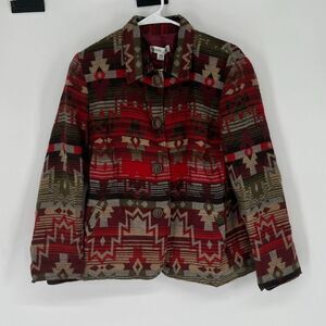 NWT COLDWATER CREEK Petite 14 Jacket Red Brown Southwest Aztec Native Wool Blend